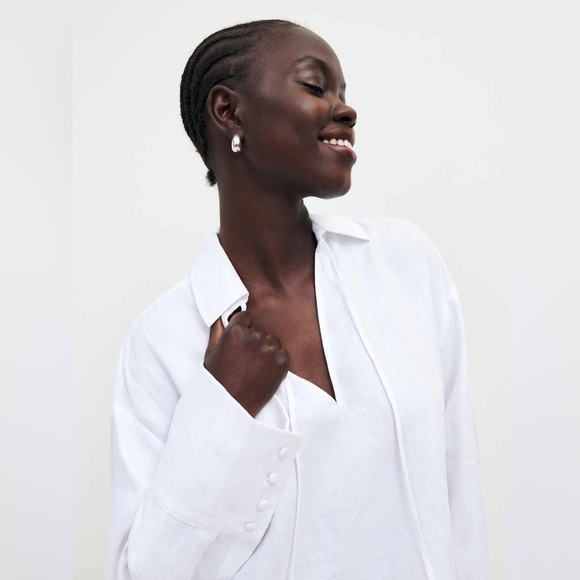 Reformation Gabriel Oversized 100% Linen Shirt In White Size Large - Picture 2 of 12